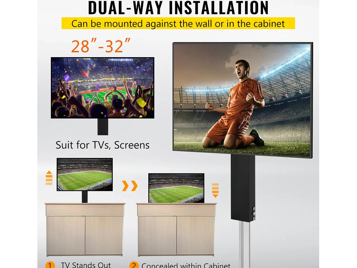 Discount Suporte de Parede para TV SucceBuy Suporte de Elevação Automático para TV 220 V 71 cm com Comando para Uso Doméstico, Preto
