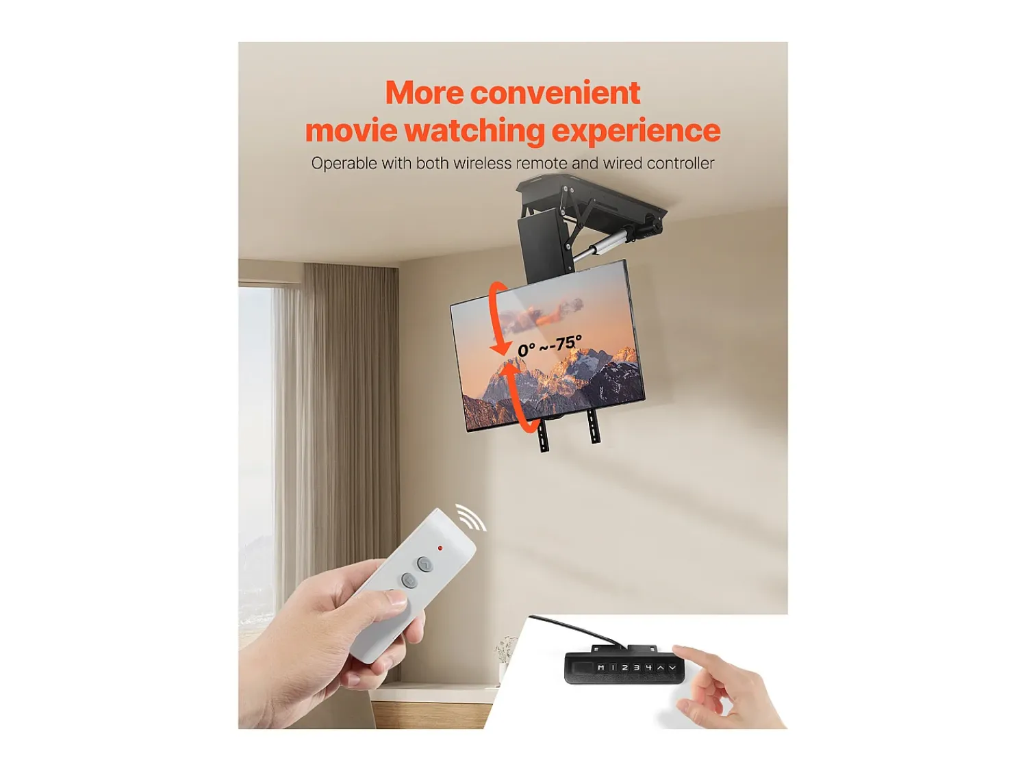 Suporte de Parede para TV SucceBuy Suporte de Teto Motorizado para TV - Dobrável Eletricamente para Ecrãs de 81 a 178 cm^ Móvel De Tv