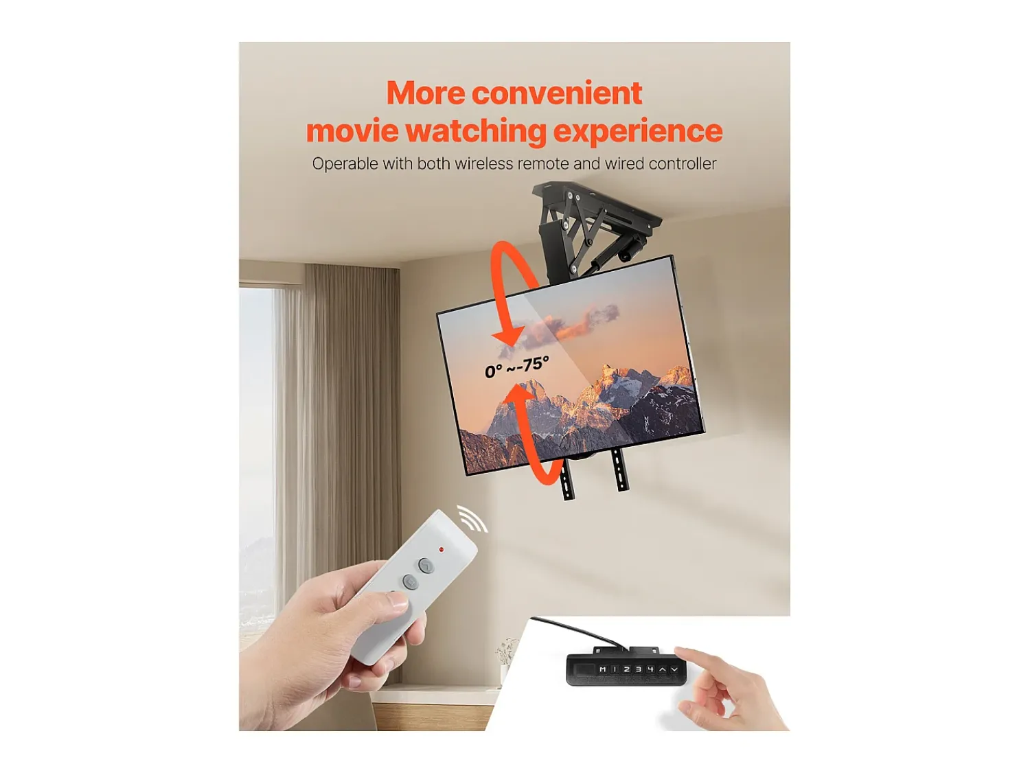 Sale Suporte de Parede para TV SucceBuy Suporte de Teto Motorizado para TV - Dobrável Eletricamente para Ecrãs de 81 a 165 cm Preto