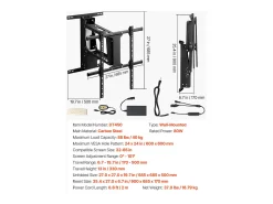 Móvel De Tv| Suporte de Parede para TV SucceBuy Suporte de Parede Elétrico Motorizado para TVs de 813 a 1651 mm, Suporte de TV Ajustável Eletricamente com VESA 60 x 60 cm Preto