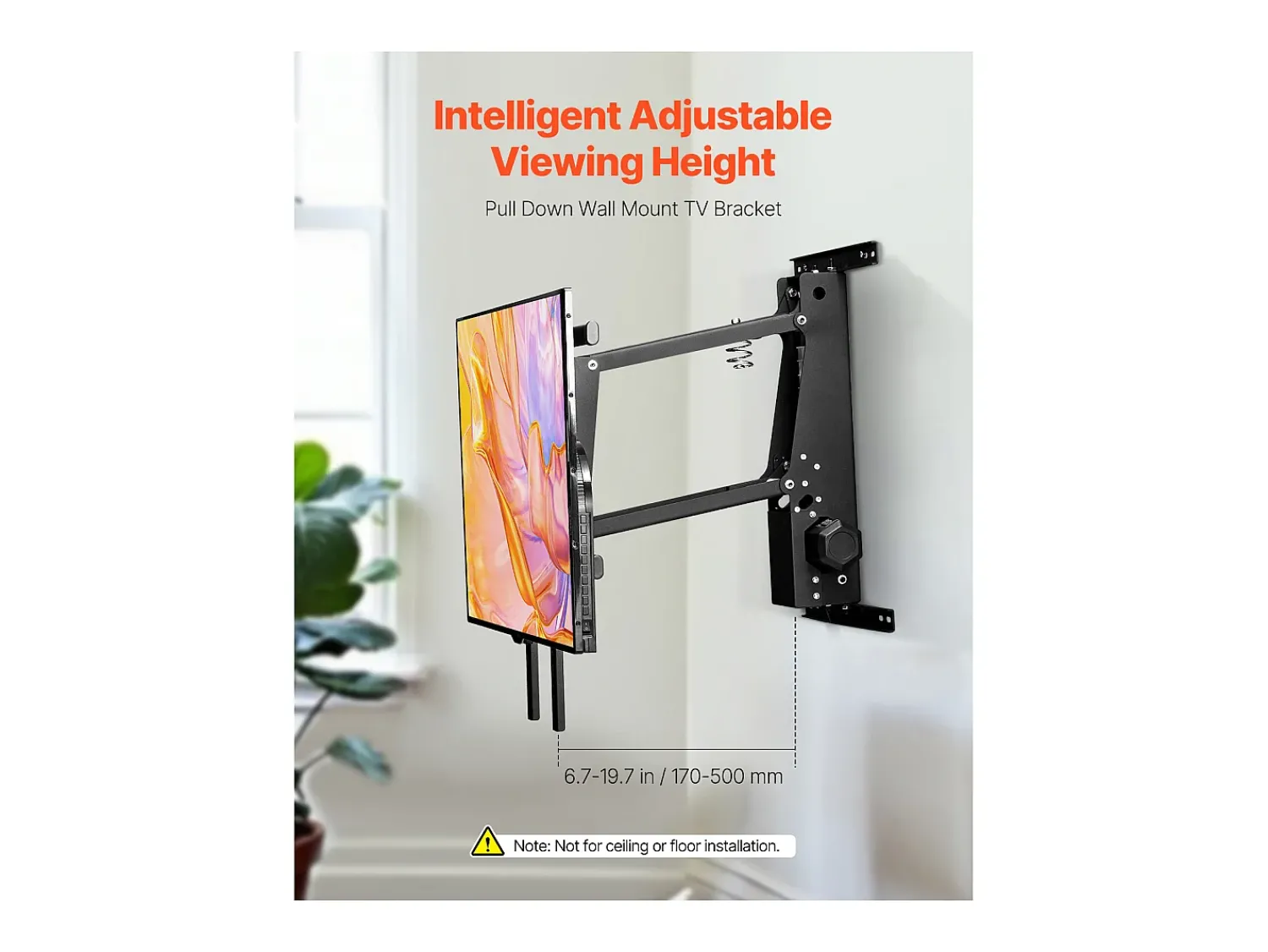 Móvel De Tv| Suporte de Parede para TV SucceBuy Suporte de Parede Elétrico Motorizado para TVs de 813 a 1651 mm, Suporte de TV Ajustável Eletricamente com VESA 60 x 60 cm Preto