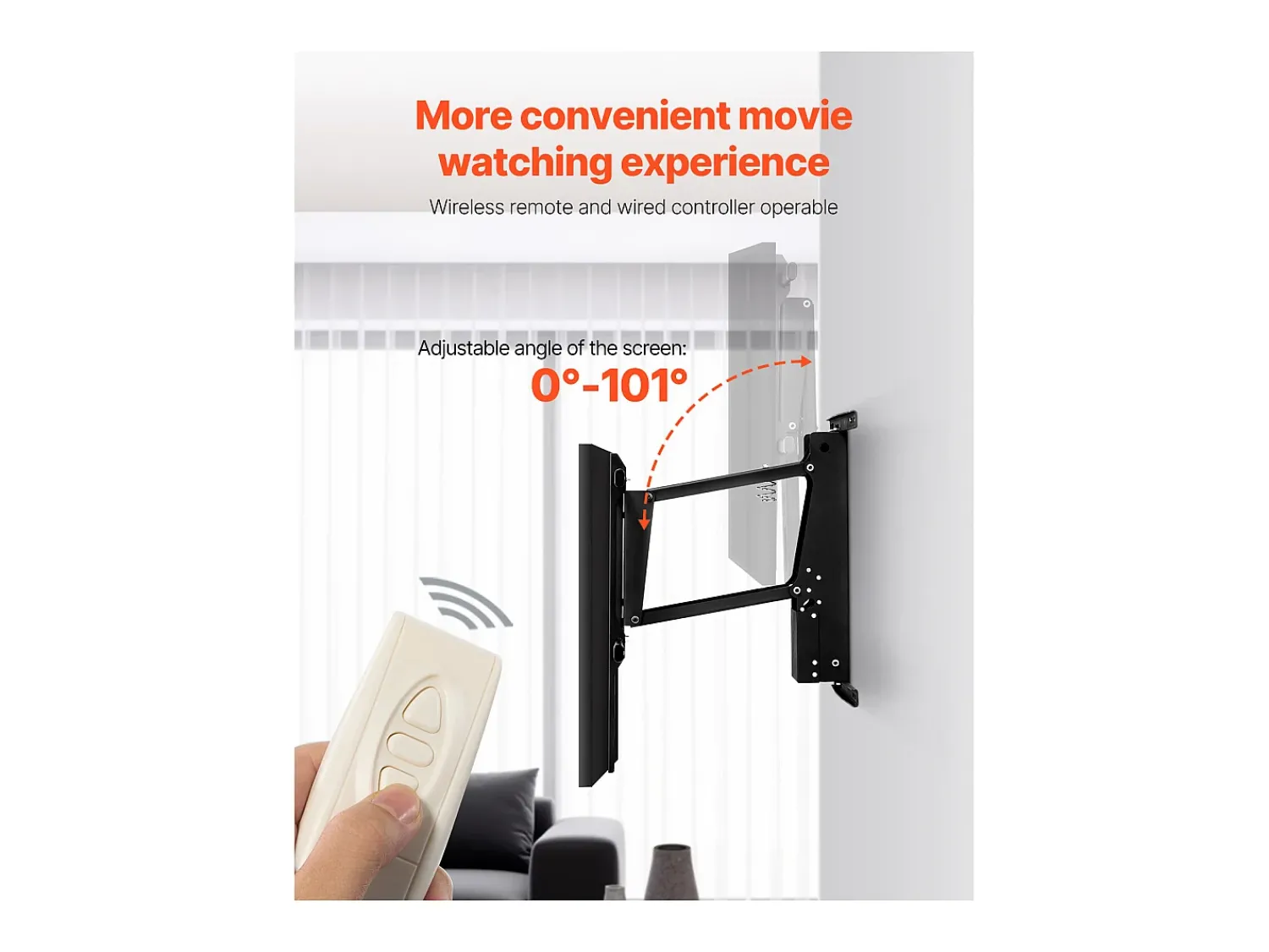 Móvel De Tv| Suporte de Parede para TV SucceBuy Suporte de Parede Elétrico Motorizado para TVs de 813 a 1651 mm, Suporte de TV Ajustável Eletricamente com VESA 60 x 60 cm Preto