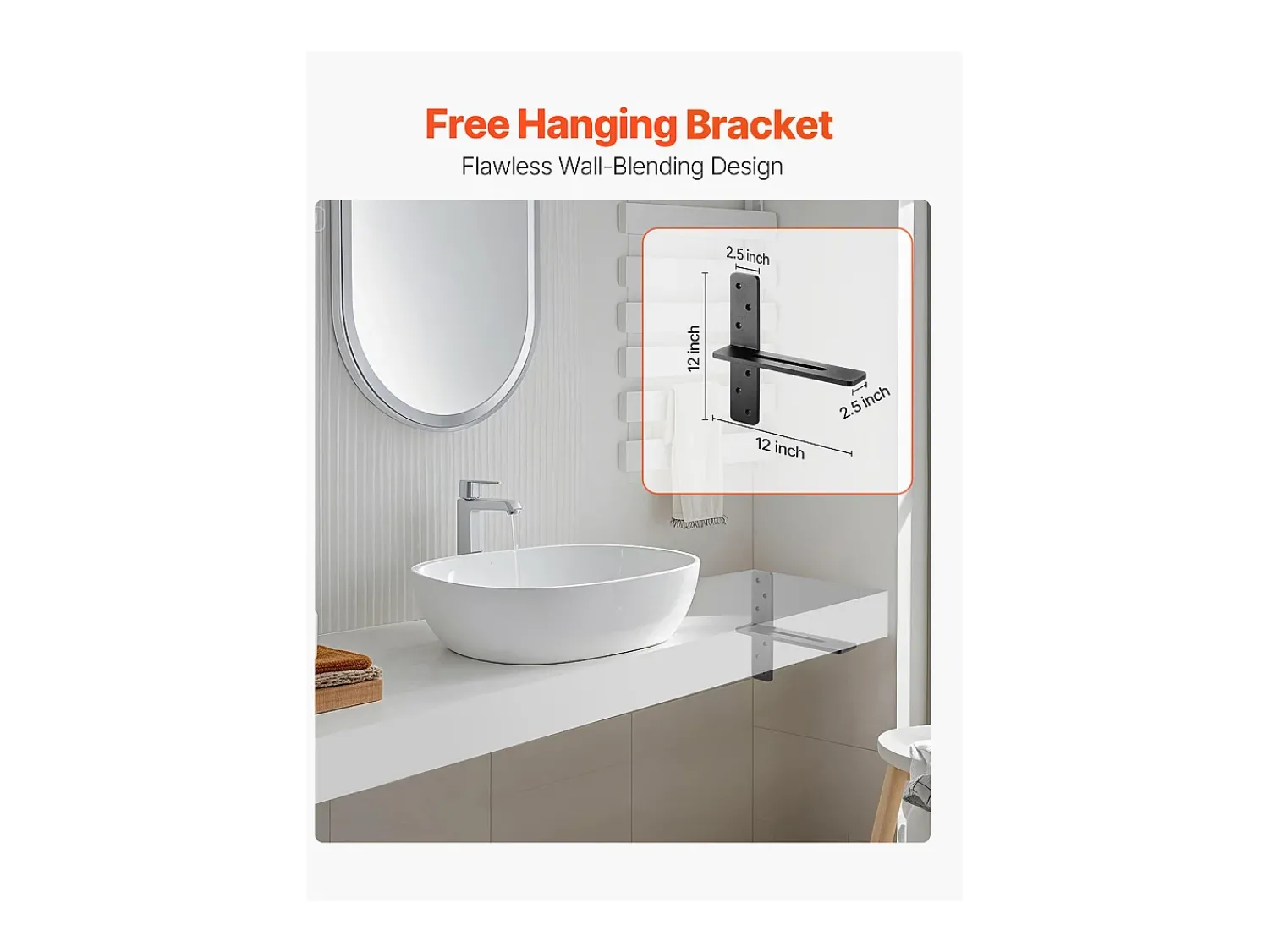 Clearance Suporte de Prateleira Flutuante SucceBuy, 30.48x7.35x30.48 cm, Suportes de Parede Invisíveis em T Resistentes, Conjunto de 2, Capacidade de Carga 90 kg Preto