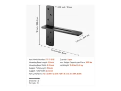 Clearance Suporte de Prateleira Flutuante SucceBuy, 30.48x7.35x30.48 cm, Suportes de Parede Invisíveis em T Resistentes, Conjunto de 2, Capacidade de Carga 90 kg Preto