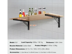 Prateleira| Suporte de Prateleira SucceBuy, Plegável, 61 cm de Comprimento, 2 Peças, Resistente e com Alta Capacidade de Carga Preto