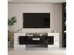 Móvel De Tv*Merax Suporte de TV - 200 x 35 x 60 cm - com LEDs + superfície de vidro - aglomerado - Branco