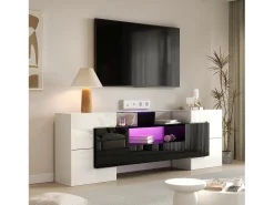 Móvel De Tv*Merax Suporte de TV - 200 x 35 x 60 cm - com LEDs + superfície de vidro - aglomerado - Branco