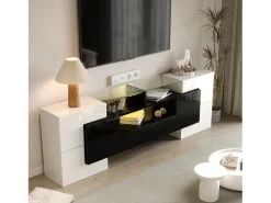 Móvel De Tv*Merax Suporte de TV - 200 x 35 x 60 cm - com LEDs + superfície de vidro - aglomerado - Branco