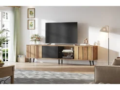 Merax Suporte de TV - 175 x 31,5 x 45 cm - com 3 armários - adequado para TVs de 75 polegadas - aglomerado - natural^ Móvel De Tv