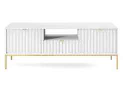 Hot Suporte de TV 2 portas e 1 gaveta com pés de metal dourado, 154x56 cm Branco
