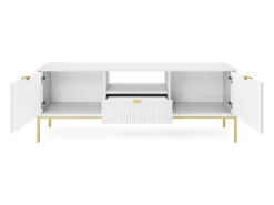 Hot Suporte de TV 2 portas e 1 gaveta com pés de metal dourado, 154x56 cm Branco