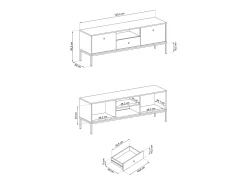 Suporte de TV 2 portas e 1 gaveta com pés de metal preto, 154x56 cm^ Móvel De Tv