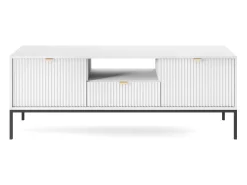 Móvel De Tv* Suporte de TV 2 portas e 1 gaveta com pés de metal preto, 154x56 cm Branco