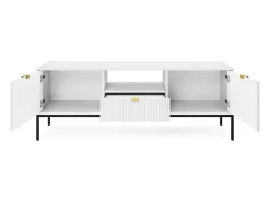 Móvel De Tv* Suporte de TV 2 portas e 1 gaveta com pés de metal preto, 154x56 cm Branco