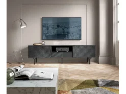 Móvel De Tv* Suporte de TV 2 portas e 1 gaveta em madeira laminada, 180x51 cm Preto