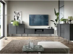 Móvel De Tv* Suporte de TV 2 portas e 1 gaveta em madeira laminada, 180x51 cm Preto