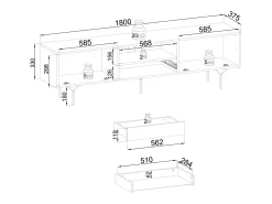 Móvel De Tv* Suporte de TV 2 portas e 1 gaveta em madeira laminada, 180x51 cm Preto
