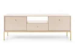 Móvel De Tv| Suporte de TV 2 portas e 1 gaveta com pés de metal dourado, 154x56 cm Bege
