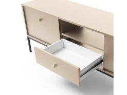 Móvel De Tv* Suporte de TV 2 portas e 1 gaveta com pés de metal preto, 154x56 cm Bege