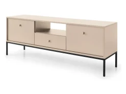 Móvel De Tv* Suporte de TV 2 portas e 1 gaveta com pés de metal preto, 154x56 cm Bege