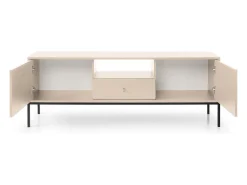 Móvel De Tv* Suporte de TV 2 portas e 1 gaveta com pés de metal preto, 154x56 cm Bege