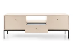 Móvel De Tv* Suporte de TV 2 portas e 1 gaveta com pés de metal preto, 154x56 cm Bege