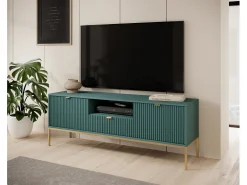Móvel De Tv* Suporte de TV 2 portas e 1 gaveta com pés de metal dourado, 154x56 cm Verde