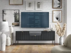 Móvel De Tv* Suporte de TV 2 portas e 1 gaveta com pés de metal , 154x56 cm Preto