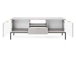 Móvel De Tv| Suporte de TV 2 portas e 1 gaveta com pés de metal preto, 154x56 cm Cinzento