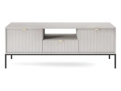 Móvel De Tv| Suporte de TV 2 portas e 1 gaveta com pés de metal preto, 154x56 cm Cinzento