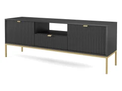 Sale Suporte de TV 2 portas e 1 gaveta com pés de metal dourado, 154x56 cm Preto