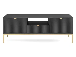 Sale Suporte de TV 2 portas e 1 gaveta com pés de metal dourado, 154x56 cm Preto