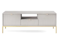 Online Suporte de TV 2 portas e 1 gaveta com pés de metal dourado, 154x56 cm Cinzento
