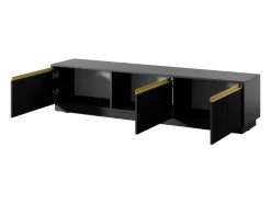 Suporte de TV 3 portas em madeira laminada preta 180x42 cm^ Móvel De Tv