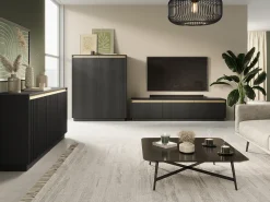 Suporte de TV 3 portas em madeira laminada preta 180x42 cm^ Móvel De Tv