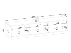 Suporte de TV 3 portas em madeira laminada preta 180x42 cm^ Móvel De Tv