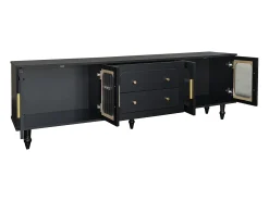 Suporte de TV baixo em estilo retrô com 6 compartimentos de armazenamento, pés de madeira maciça, .^ Móvel De Tv
