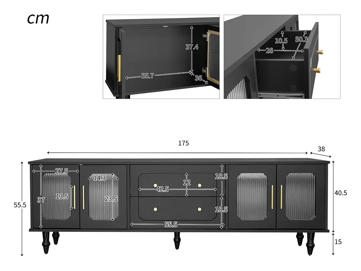Suporte de TV baixo em estilo retrô com 6 compartimentos de armazenamento, pés de madeira maciça, .^ Móvel De Tv