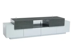 Móvel De Tv* Suporte de TV - Suporte de TV com 4 portas e 2 gavetas - com iluminação LED e prateleiras em vidro - para sala de estar e quarto Branco