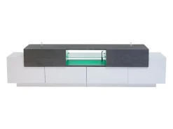 Móvel De Tv* Suporte de TV - Suporte de TV com 4 portas e 2 gavetas - com iluminação LED e prateleiras em vidro - para sala de estar e quarto Branco