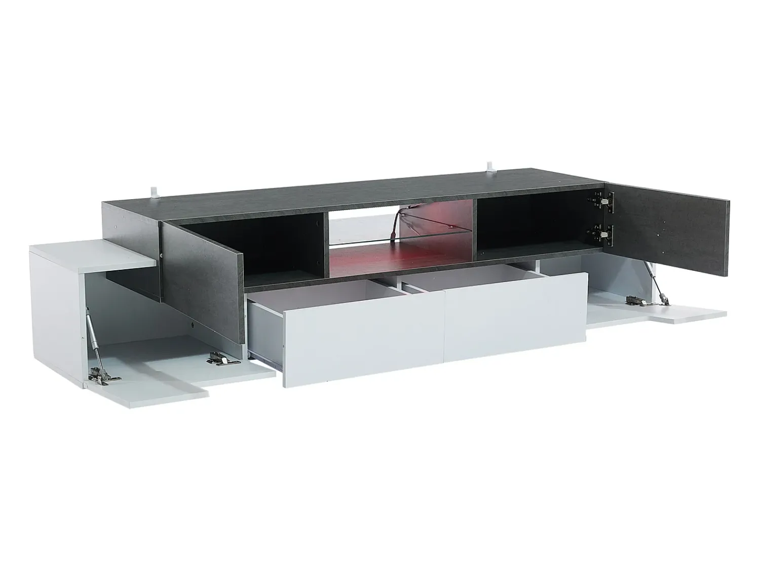 Móvel De Tv* Suporte de TV - Suporte de TV com 4 portas e 2 gavetas - com iluminação LED e prateleiras em vidro - para sala de estar e quarto Branco