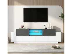 Móvel De Tv* Suporte de TV - Suporte de TV com 4 portas e 2 gavetas - com iluminação LED e prateleiras em vidro - para sala de estar e quarto Branco