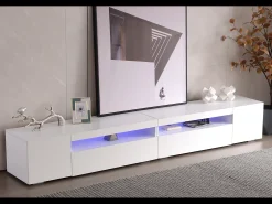 Online Hauss Spole Suporte de TV com iluminação LED e 4 portas - Madeira MDF Branco