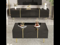 Hot Suporte de TV Brilliance e conjunto moderno de mesa de centro, armários de armazenamento, Preto