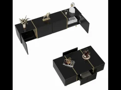 Hot Suporte de TV Brilliance e conjunto moderno de mesa de centro, armários de armazenamento, Preto