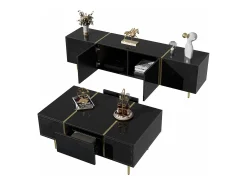 Hot Suporte de TV Brilliance e conjunto moderno de mesa de centro, armários de armazenamento, Preto