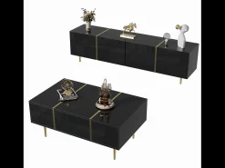 Hot Suporte de TV Brilliance e conjunto moderno de mesa de centro, armários de armazenamento, Preto