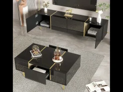 Hot Suporte de TV Brilliance e conjunto moderno de mesa de centro, armários de armazenamento, Preto