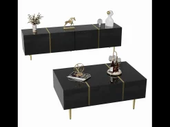 Hot Suporte de TV Brilliance e conjunto moderno de mesa de centro, armários de armazenamento, Preto