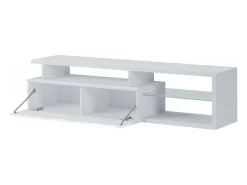 Clearance Dmora Suporte de TV Dabaka, Aparador deSala de estar, armário baixo para TV, base de parede equipada, 160x38h41 cm, e brilhante Branco